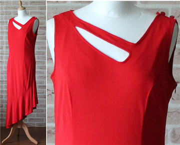 Vintage孤品 80年代 镂空性感 不规则下摆 红色古董背心连衣裙