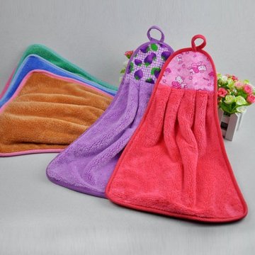 珊瑚绒擦手巾毛巾厨房卫生间擦手毛巾手帕巾吸水毛巾挂绳手绢