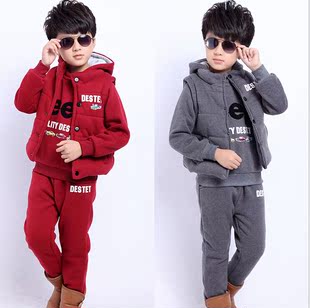 2015男童中大童韩版卫衣加厚三件套 字母印花u2p081