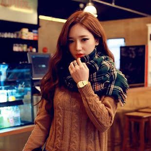 2015秋冬季新款韩国墨绿色格子围巾厚款保暖仿羊绒英伦方格大披肩