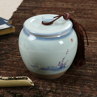 龙泉青瓷 陶瓷手绘茶叶罐 普洱茶密封罐茶叶醒茶罐 大小罐