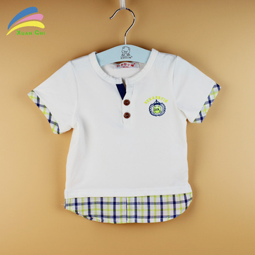 贝卡尔小猪童装2015夏装新款男童绅士学院风短袖T恤格子边521303