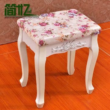 韩式梳妆凳简约田园海绵化妆凳碎花卧室凳子象牙白色烤漆特价欧式