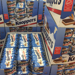 海外直邮 德国Knoppers牛奶榛子巧克力威化饼干 250g 零食 10包装