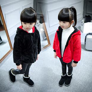 童装女童冬装圣诞帽加厚外套2015儿童韩版连帽两面穿小棉衣外套