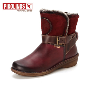 Pikolinos派高雁冬新款加绒保暖短靴头层牛皮坡跟雪地靴PA50701