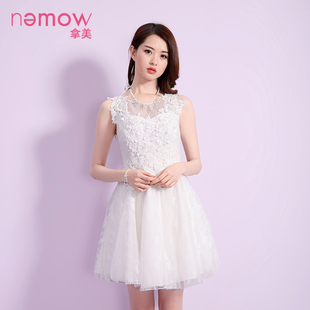 Nemow/拿美南梦 2016夏季专柜新款钉珠修身收腰绣花连衣裙A6K123