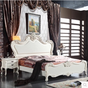 欧式床实木床1.8双人床雕花公主床法式木纹床象牙白色描银