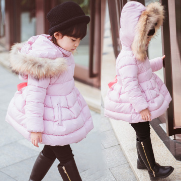 女童棉衣冬季韩版加厚连帽棉袄儿童宝宝外套真毛领羽绒棉服中长款