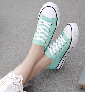 韩版2015帆布鞋女夏季糖果色薄荷绿纯色厚底低帮运动休闲学生板鞋