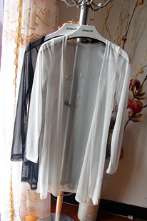 2015夏季披肩空调透明薄纱开衫女中长款大码网纱防晒衣服百搭外套
