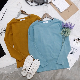 韩国东大门正品女装代购 2015秋季新款纯色弹力磨毛加厚打底衫T恤