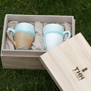 精品高档木头盖锦盒 杯子对杯礼品盒子素雅棉长方形包装盒