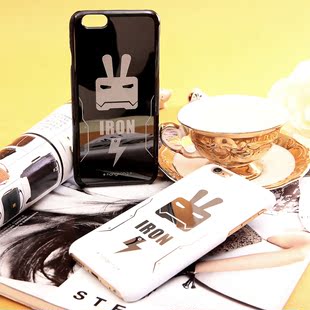 潮牌iPhone6钢铁侠手机壳酷男 苹果6plus情侣镜面黑白色保护套5.5