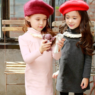 韩国童装2015冬装新款韩版女童甜美菲边高领儿童加绒连衣裙公主裙