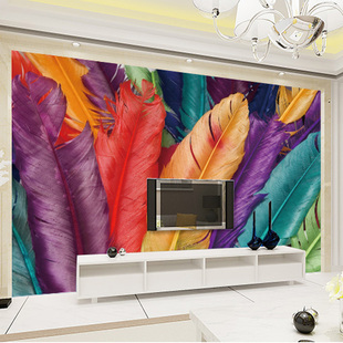 无纺布墙纸壁画 客厅电视背景墙壁纸 大型壁画 3d墙纸 彩色羽毛