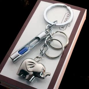 大象沙漏钥匙扣 创意可爱男女士汽车钥匙链 金属钥匙圈挂件