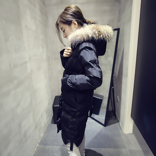 2015冬季新款韩版毛领百搭连帽单排扣中长款显瘦羽绒棉服外套女潮