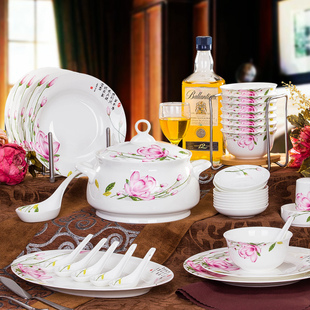 碗碟套装餐具套装 景德镇陶瓷56头骨瓷碗碟 正品高档欧式碗盘套装