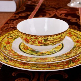 碗碟套装 景德镇陶瓷器56头骨瓷餐具微波炉韩式碗盘 釉中彩龙凤