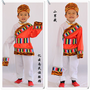 小孩藏族舞蹈演出表演服装5件套男童少数民族服童装水袖特价秒杀