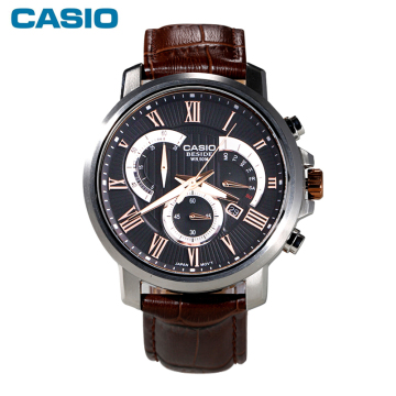 正品卡西欧男表CASIO商务休闲日历大气男士皮带手表BEM-506GL-1A