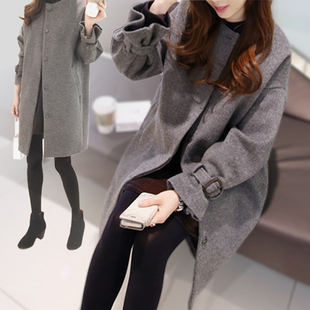 2015冬装韩版新款中长款毛呢外套女宽松修身显瘦羊绒呢子大衣秋冬