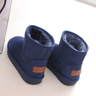 新款冬季休闲纯色保暖短靴 低筒厚底牛筋底长毛绒雪地靴 女靴子