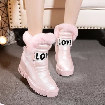 厚底松糕底兔毛短靴棉靴雪地靴2015冬季新款女靴内增高粉色骑士靴