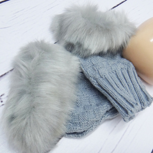 2015新款兔毛手套女冬可爱韩版学生加厚针织毛线半指连指短款保暖