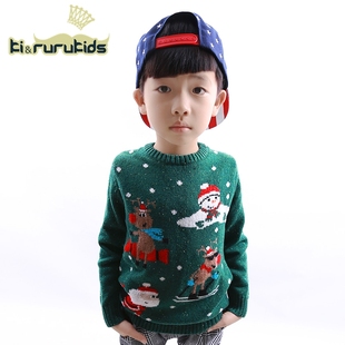 韩国童装男童圣诞款麋鹿宝宝卡通套头毛衣2015秋冬新款可爱针织衫