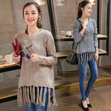 2015年秋季新款时尚女装韩版下摆流苏长袖毛衣159699