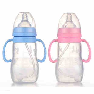 朗顿宽口径硅胶奶瓶带手柄自动吸管新生儿防胀气 cXeX9XdX