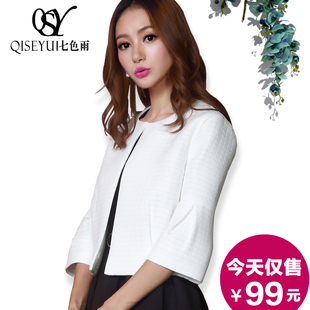 2016春季韩版女装七分袖小外套百搭休闲短外套大码女士上衣短款