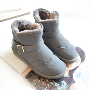 2015冬季新款布洛克短筒真牛皮防滑橡胶底加厚保暖雪地靴 短靴 女