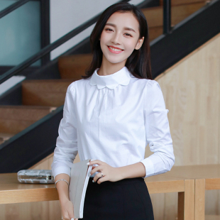 衬衫女长袖2016秋装新款韩版娃娃领正反两穿白色学生衬衣打底衫潮