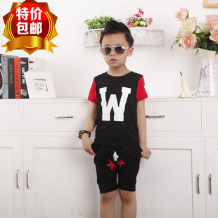 童装男童套装夏装儿童短袖套装男孩大童韩版潮2015新款两件套字母