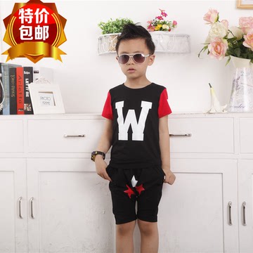 童装男童套装夏装儿童短袖套装男孩大童韩版潮2015新款两件套字母