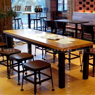 LOFT实木餐桌西餐厅长方桌咖啡桌星巴克餐台餐饮会议办公桌椅组合