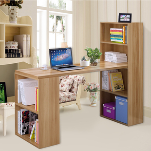 简约现代家用台式转角电脑桌组合书架书桌带书柜写字台办公桌子