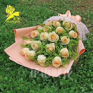 广州天河越秀番禺海珠区同城香槟玫瑰19朵鲜花速递情人节生日配送