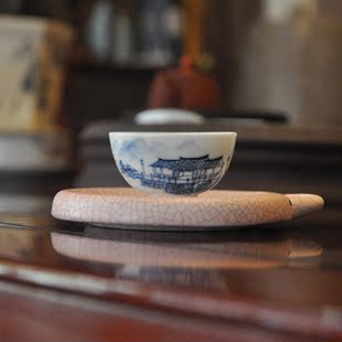 潮州工夫茶道茶配件杯垫开裂纹粉色清新小格调茶杯茶壶茶海