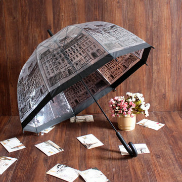 包邮英伦建筑物透明伞 浪漫满屋拱形长柄伞 公主伞 韩版创意雨伞