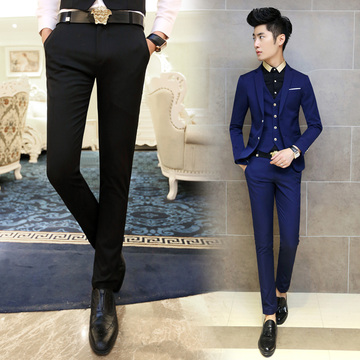 2015秋装新款韩版男士修身小脚西裤英伦男装潮流时尚发型师西装裤