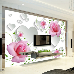 客厅电视背景墙纸壁画 3D立体壁纸卧室温馨 简约现代玫瑰花壁画