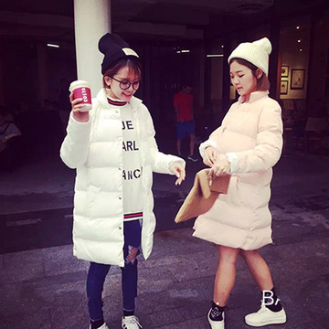 2015秋冬装新款韩版女装时尚纯色宽松中长款立领面包羽绒棉服