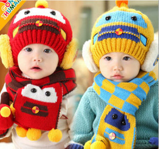 婴儿帽子秋冬季1-2-4岁宝宝毛线护耳套头帽6-12个月儿童冬天韩国