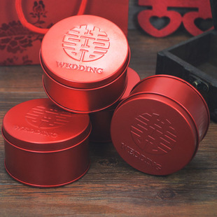 婚庆结婚用品 创意中国风 马口铁 圆形 喜糖盒子 个性红色包装