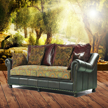 美式沙发皮布复古怀旧沙发宜家沙发大小户型客厅简欧田园组合沙发