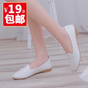2015韩国小白鞋女鞋豆豆鞋 软皮平跟单鞋妈妈鞋工作鞋平底护士鞋